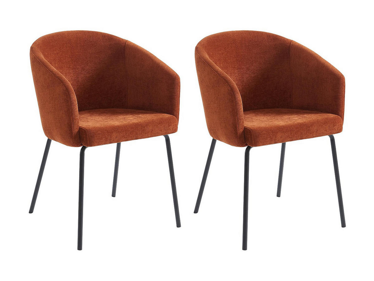 STUHL 2er-Set mit Armlehnen - Stoff & Metall - Terracotta - MORONI - Braun, Textil (58.5/79/56.5cm) - Pascal Morabito