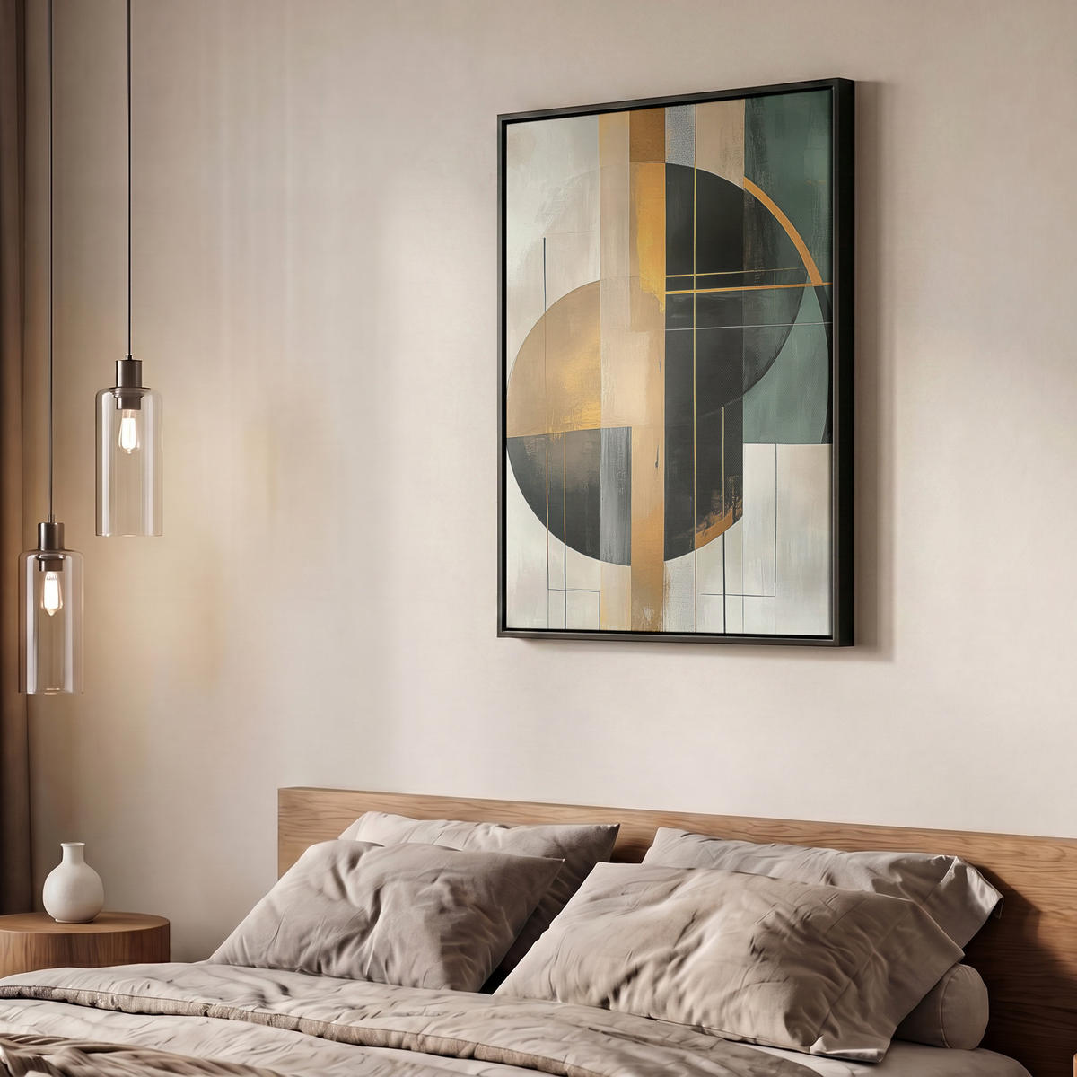 LEINWAND Bilder mit Rahmen - Abstrakt - Gold - Bronze - Grün - Formen - Modern - 50x70 - Multicolor, Textil (50/70cm) - MuchoWow