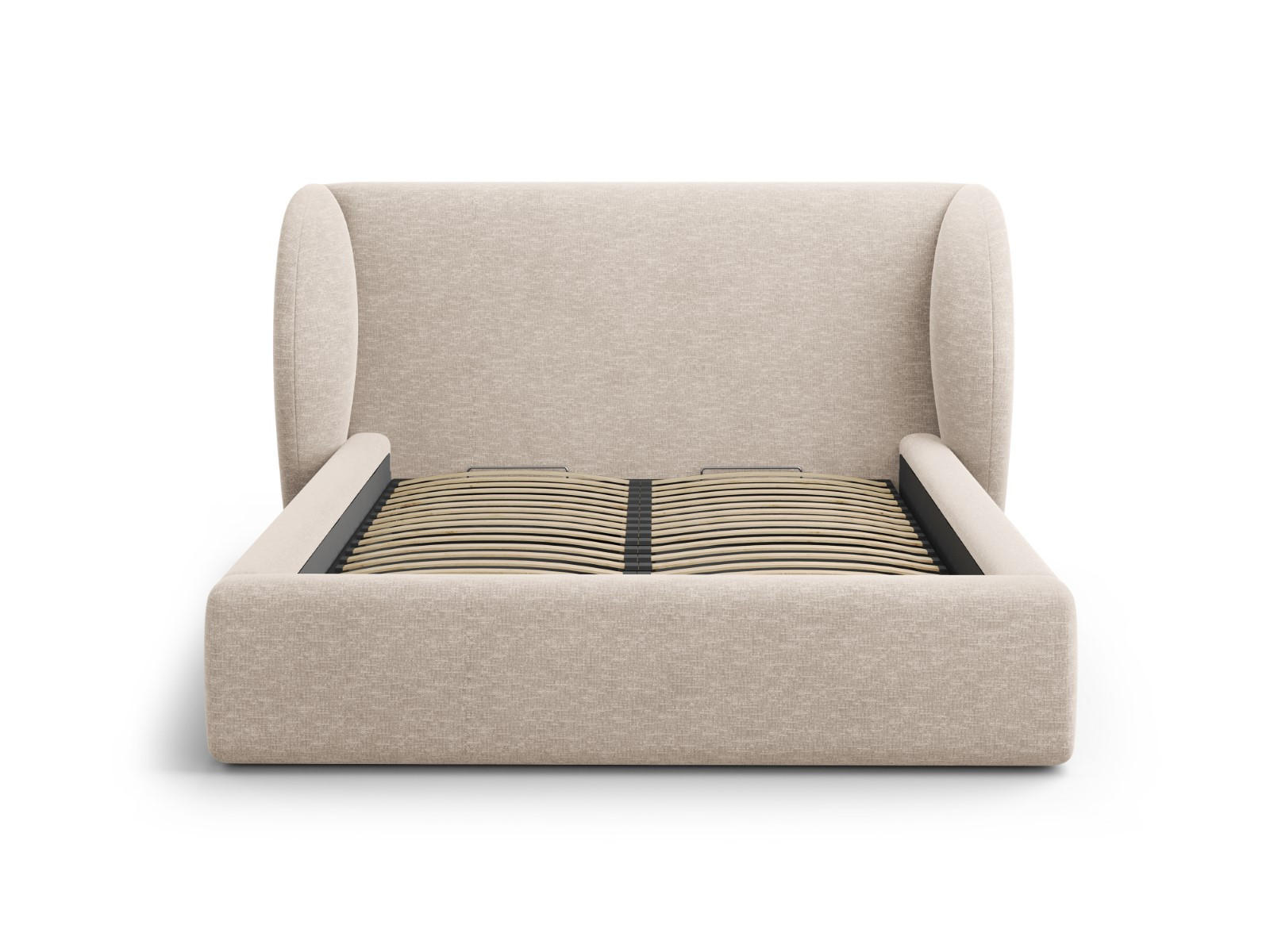 BETT mit Bettkasten und Kopfteil Miley aus Chenille-Stoff beige 200x200cm - Beige, Textil (200/200cm) - Micadoni