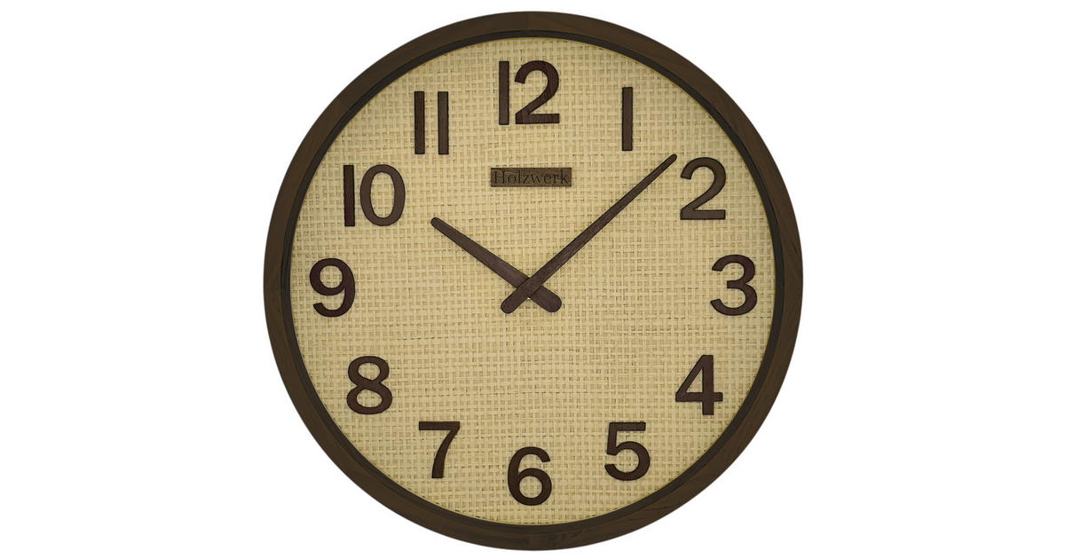 Holzwerk WANDUHR Holz BOHO Rattan PENZBERG Loft Wand Uhr, braun, beige jetzt nur online ➤