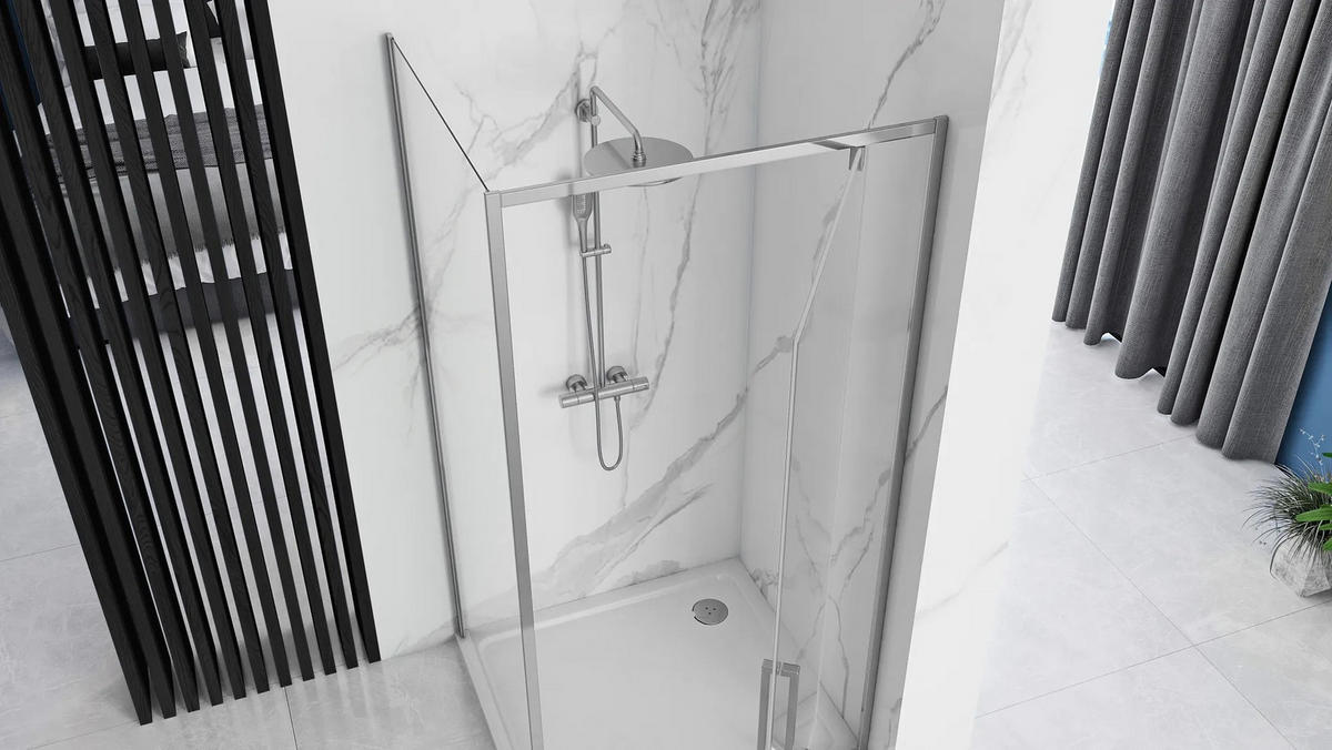 DUSCHKABINE Rea Rapid Swing Chrom 100x80 - Chromfarben, Glas (100/80/195cm) - REA