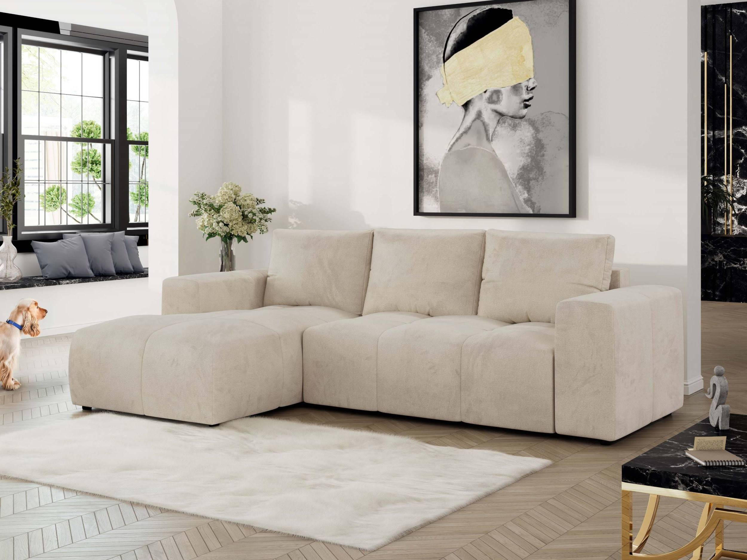 ECKSOFA MONIVA Beige Velvet - Links - Beige/Schwarz, Textil (164/266cm) - MKS