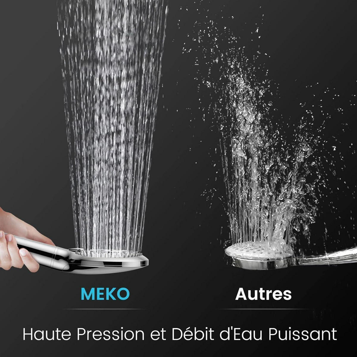 DUSCHKOPF mit Schlauch 15-stufige Filtration 3 Strahlmodi Hochdruck - Silberfarben, Metall (11.9/11.9/150cm)