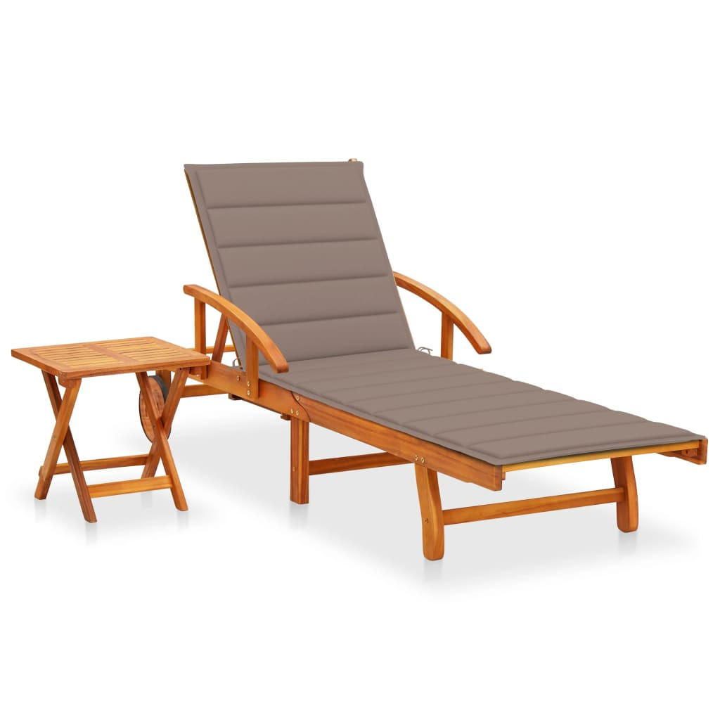 SONNENLIEGE mit Tisch und Auflage Akazie Massivholz - Taupe, Holz (67/85/200cm) - furnicato