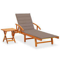 SONNENLIEGE mit Tisch und Auflage Akazie Massivholz - Taupe, Holz (67/85/200cm) - furnicato