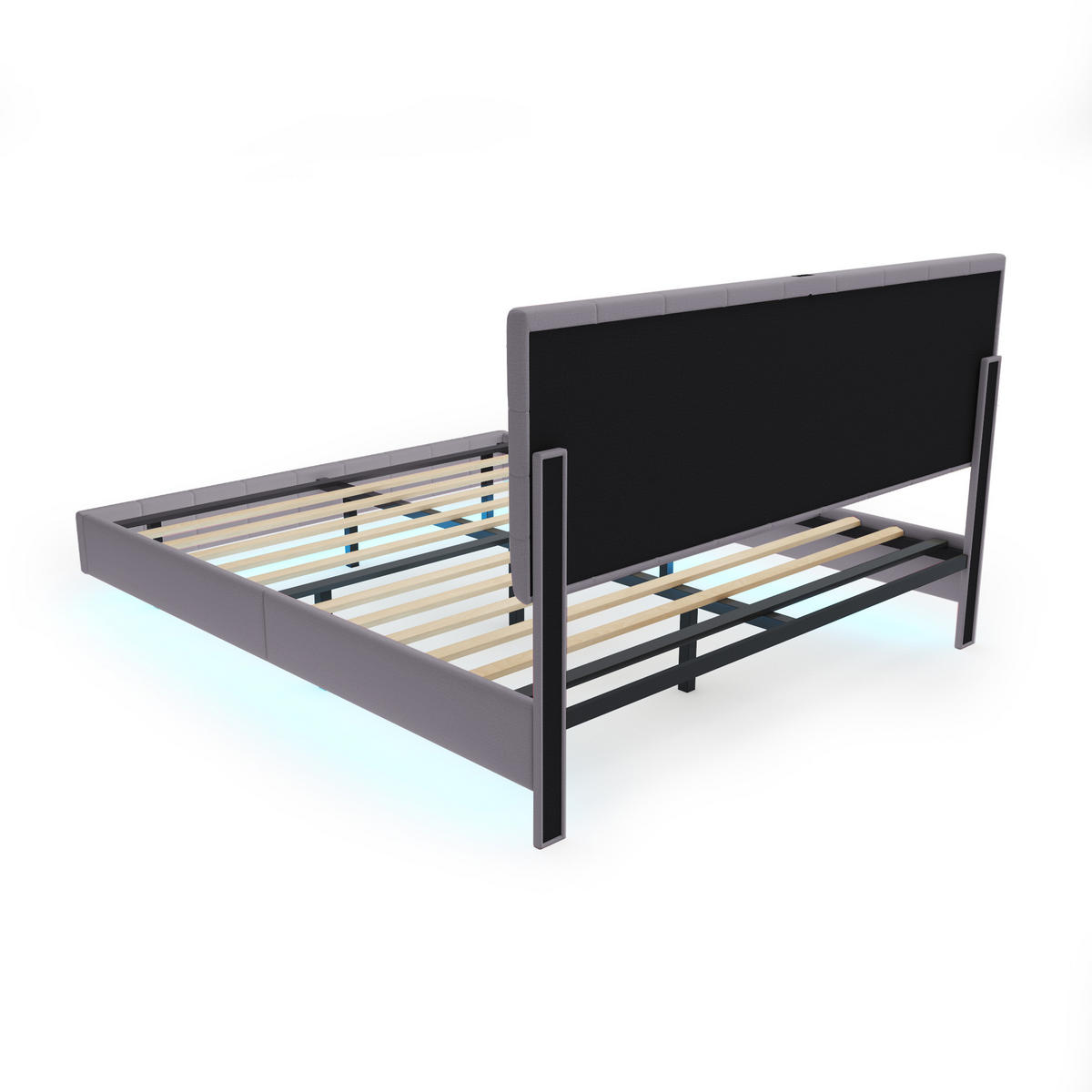 POLSTERBETT 160/200 cm grau mit LED-Beleuchtung und Kopfteil-Design - Grau, Textil (160/200cm) - OKWISH