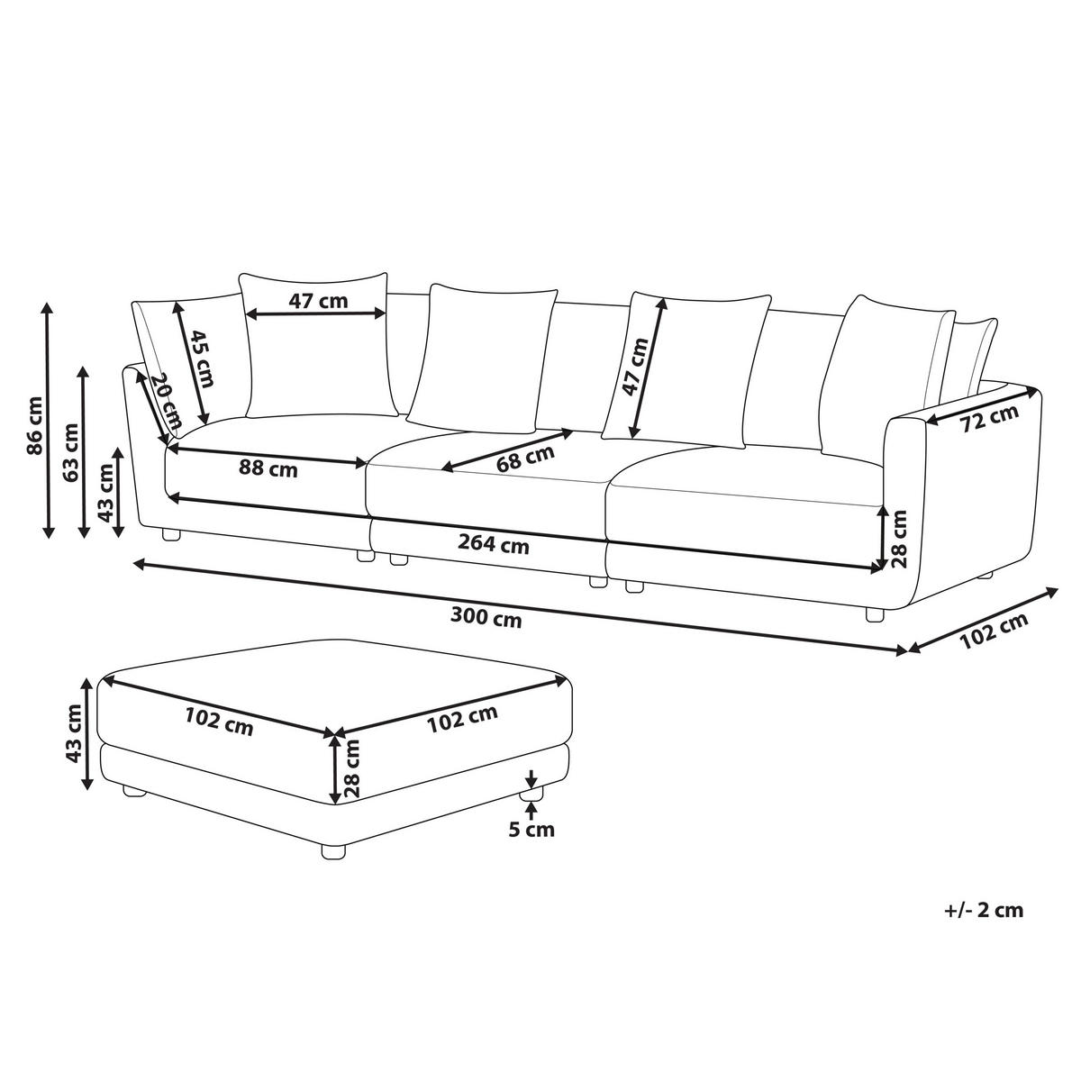 3-SITZER-SOFA hellgrau mit Ottomane Sigtuna - Schwarz/Grau, Textil (300/86/102cm) - Beliani