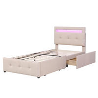 POLSTERBETT aus Holz mit Polsterung 210x99x100 (106) cm Beige mit LED-Beleuchtung und 2 Schubladen - Beige, Textil (90/200cm) - IVMEU