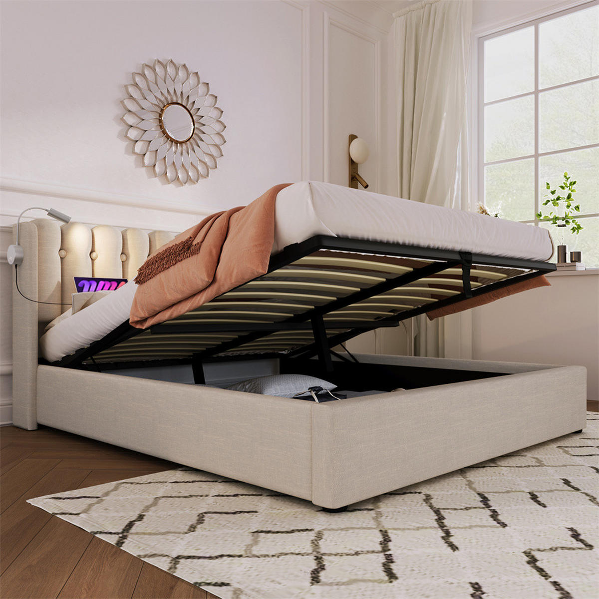 POLSTERBETT 140/200 cm in Beige Linen - Beige, Holz/Textil (140/200cm) - KOMHTOM