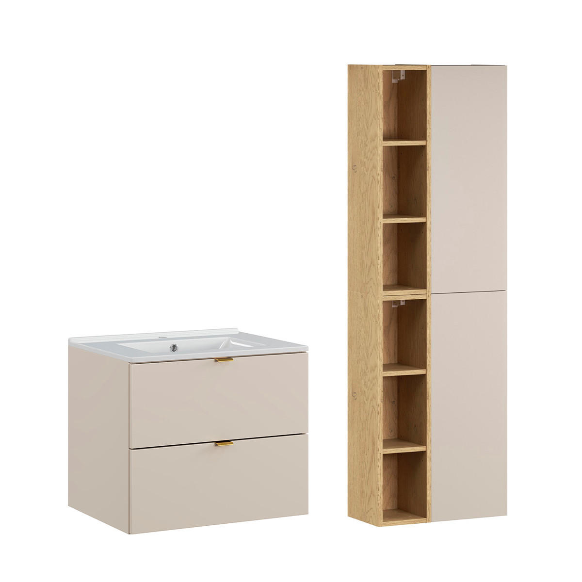 BADMÖBEL 60cm Azel 2er-Set Kaschmir - Beige, Holzwerkstoff (60/50/46cm) - Petits-meubles