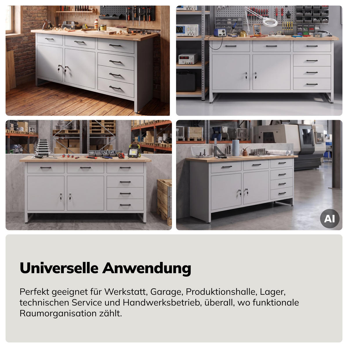 WERKBANK HENRY 1700 x 850 x 600 mm - Grau, Metall (170/85/60cm) - Jan Nowak