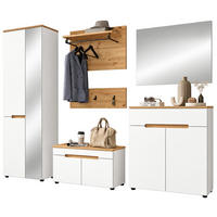 GARDEROBEN-SET weiß, Eiche Artisan 6-teilig, Komplett-Set mit Soft-Close - Weiß, Glas/Holzwerkstoff (255/190/37cm) - Inn.Furn