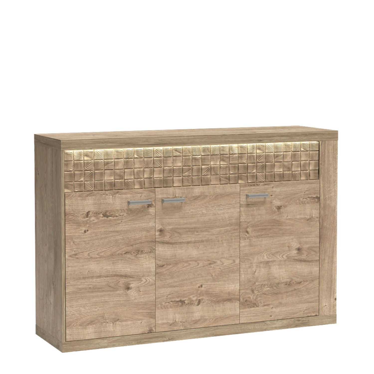 SIDEBOARD BALESTRAND N8 Dekorative Front Eiche - Eichefarben/Silberfarben, Glas/Holzwerkstoff (147/99/41cm) - Komodee