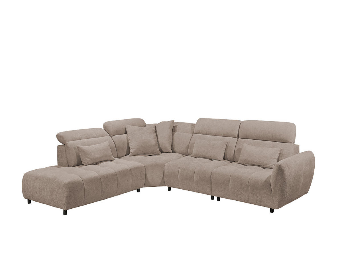 ECKSOFA mit verstellbaren Kopflehnen und Nosagfederung - Hellbraun, Textil (339/285cm) - ed exciting design