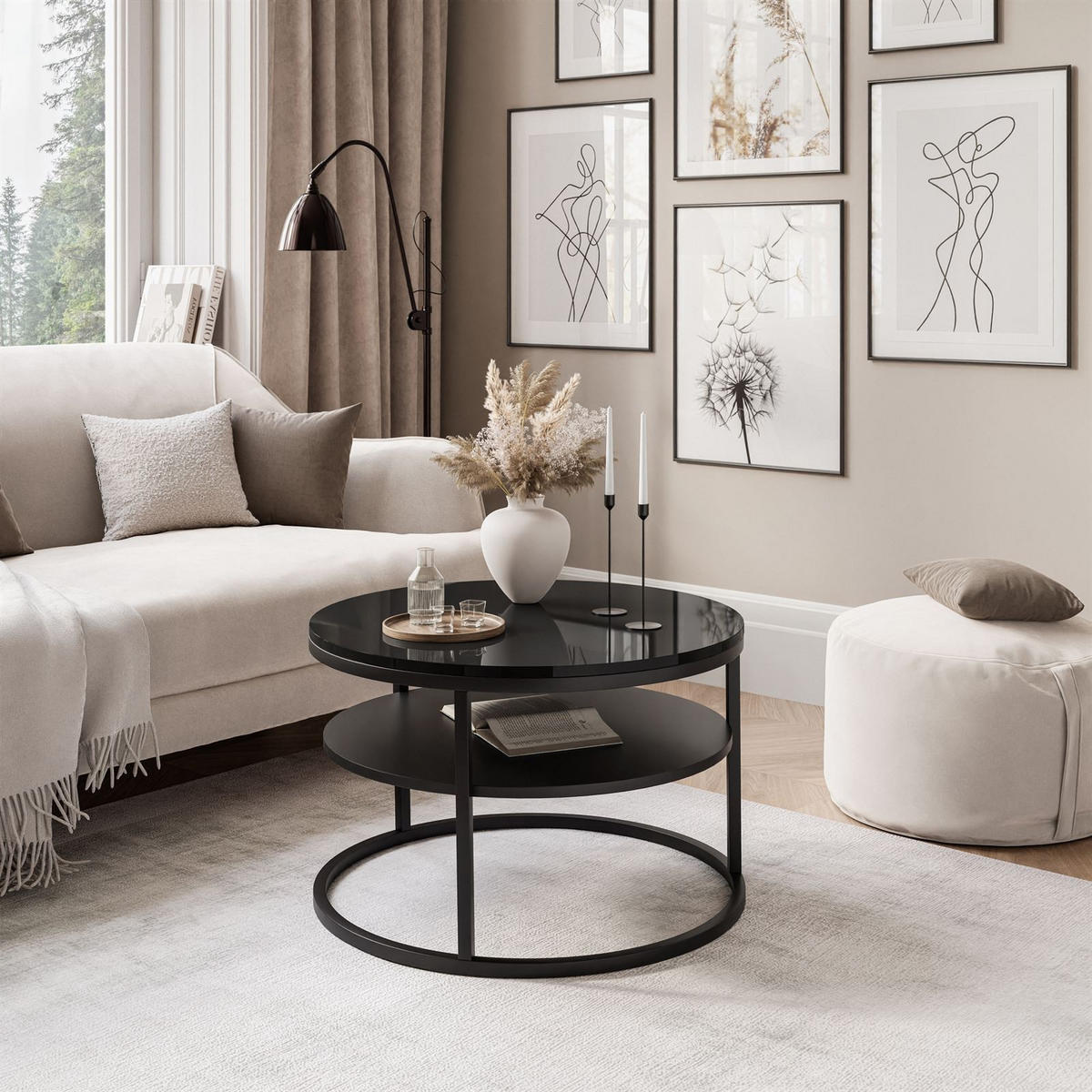 COUCHTISCH CIRI SLIM mit Regal Hochglanz - Schwarz, Holzwerkstoff (60/60/42cm) - Lookway