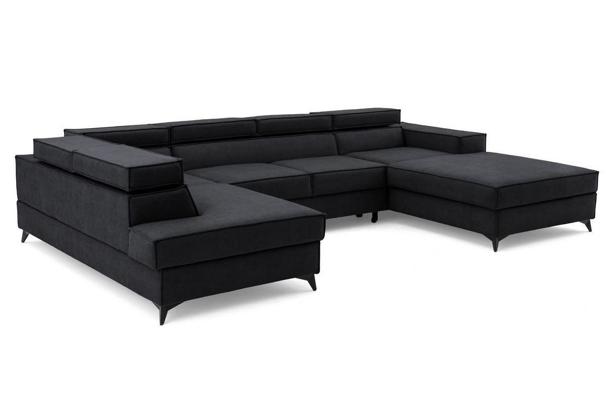 ECKSOFA PURE U Links mit Schlaffunktion 127x270 Velours Graphit - Graphitfarben/Schwarz, Holz/Textil (340/204cm) - Muffo