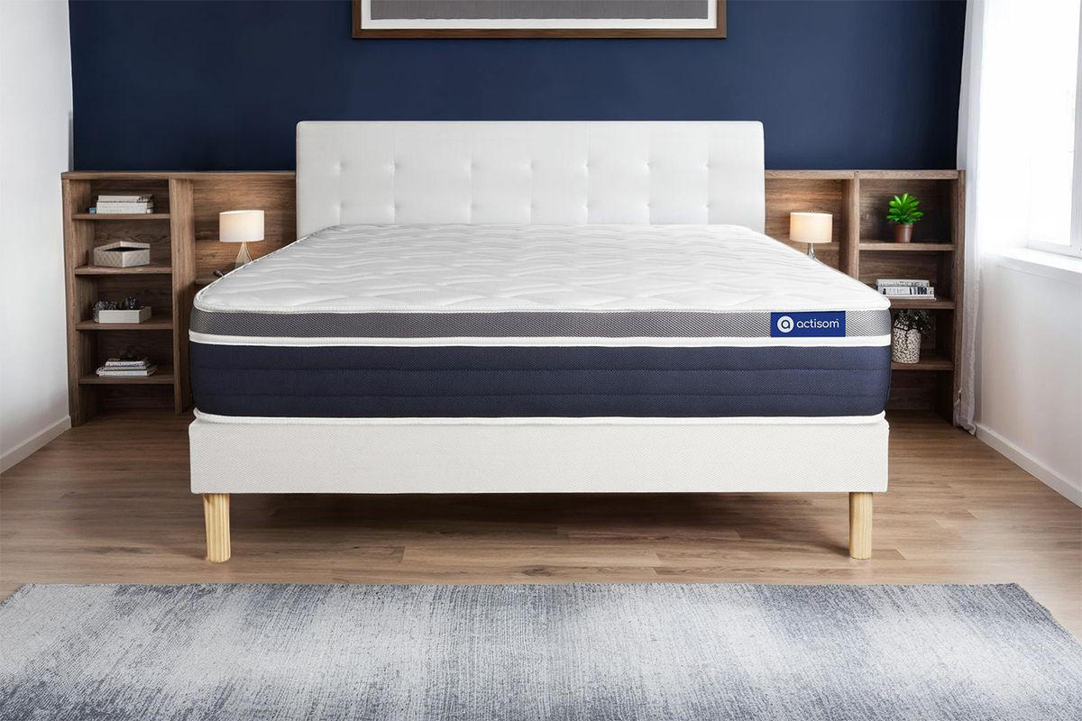 BETT Actimemo confort Memory-Schaum 90 x 200 cm h2 - Kit Bettgestell Weiß - Beige/Weiß, Karton/Holz (90/200cm) - ACTISOM