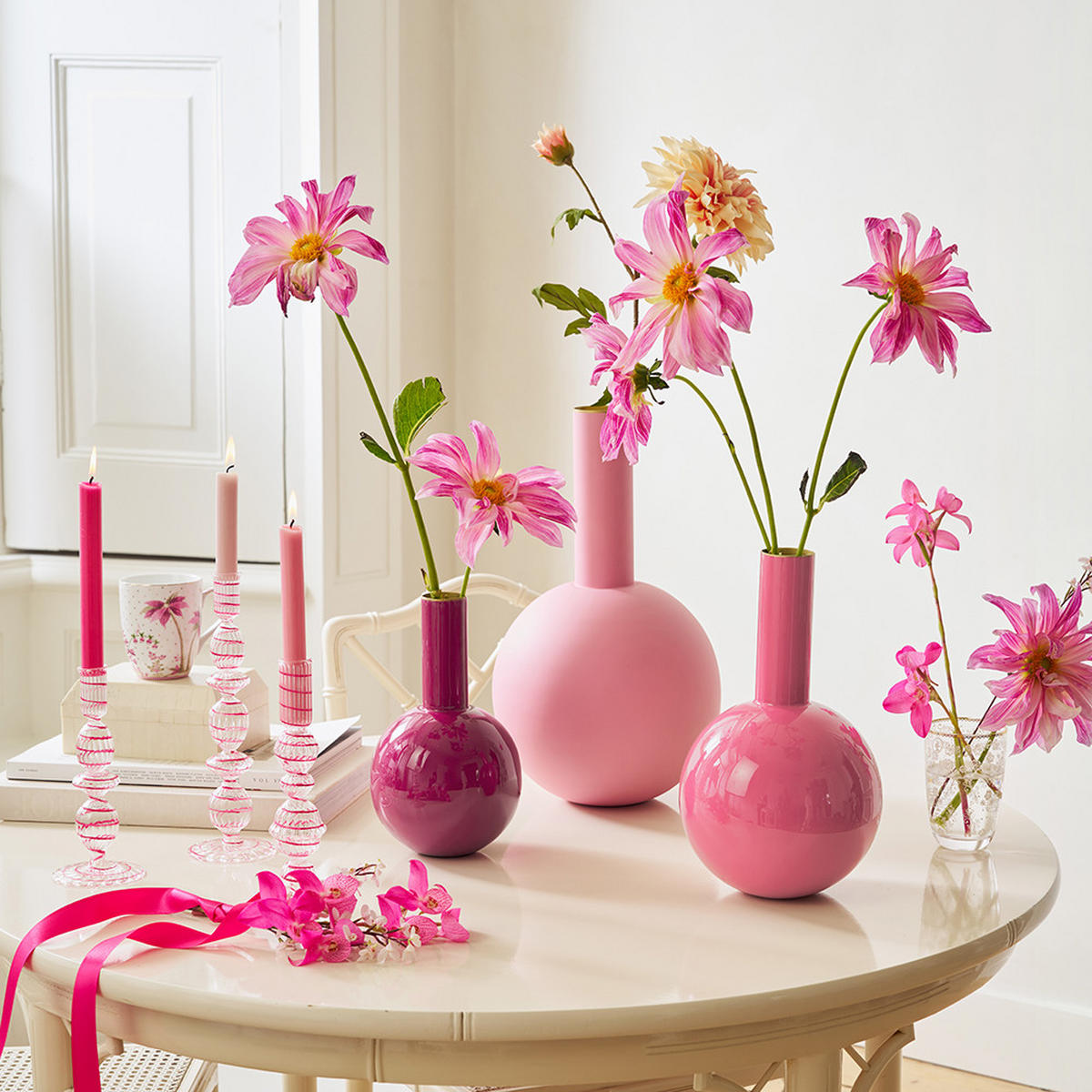 KERZENHALTER Glass wirbel rosa l 28 cm - Rosa, Glas (8.89/27.94/8.89cm) - Pip Studio
