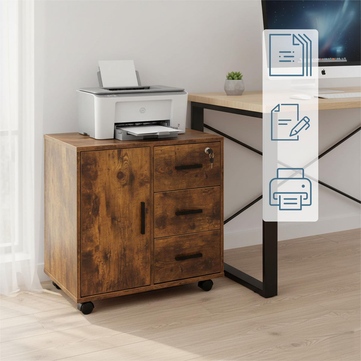 ROLLCONTAINER - Schwarz/Braun, Holzwerkstoff/Kunststoff (60/57/40cm) - Relaxdays