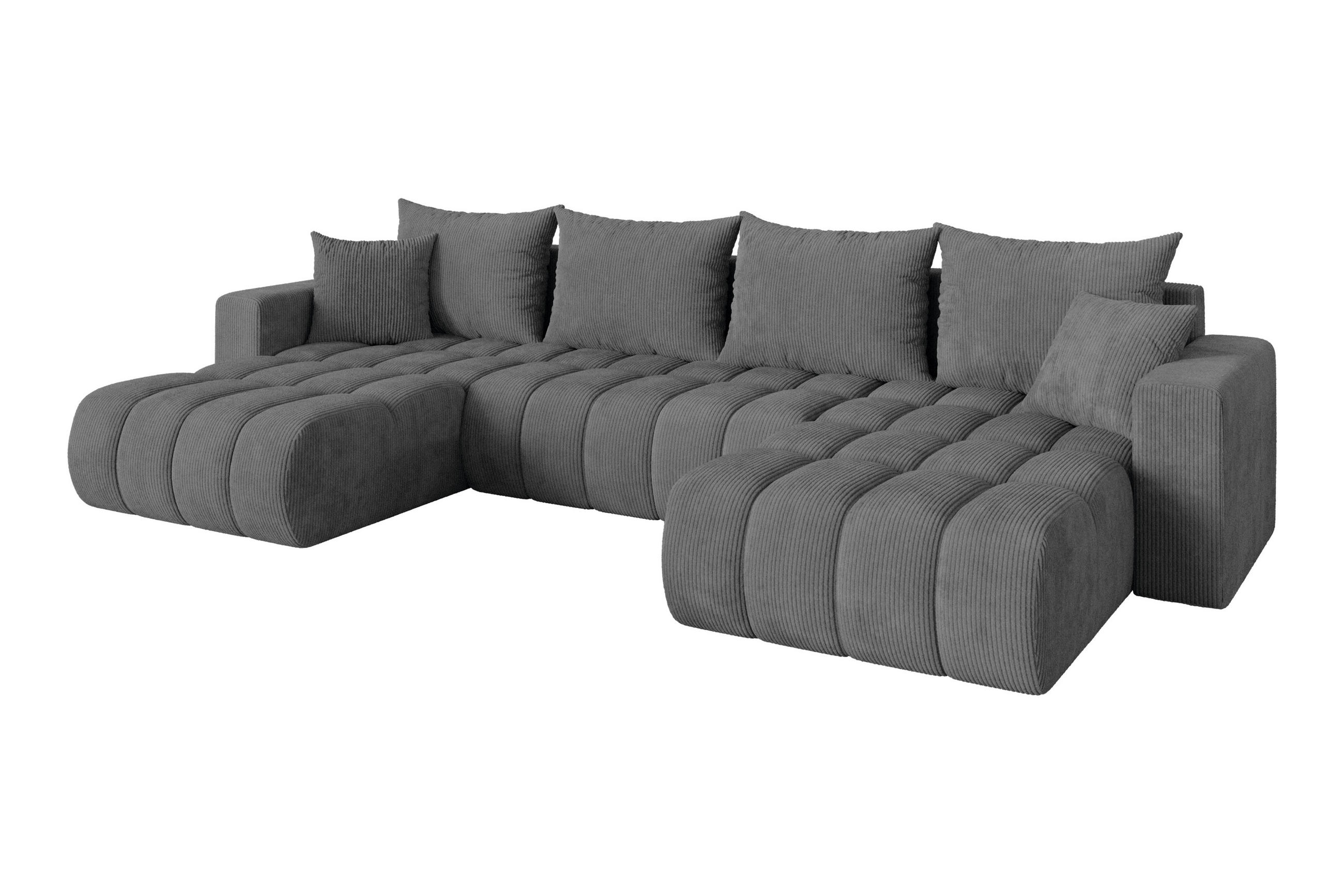 SEDACÍ SOUPRAVA DO U s funkcí spaní a úložným prostorem MILA-U-v1 378x194x86 tmavě šedá manšestr - černá/tmavě šedá, kompozitní dřevo/textil (378/86/194cm) - ALTDECOR