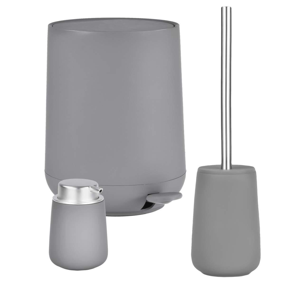 BAD ACCESSOIRES SET Nova 3tlg. grey (grau) - Grau, Kunststoff (23/29/23cm) - Zone Denmark