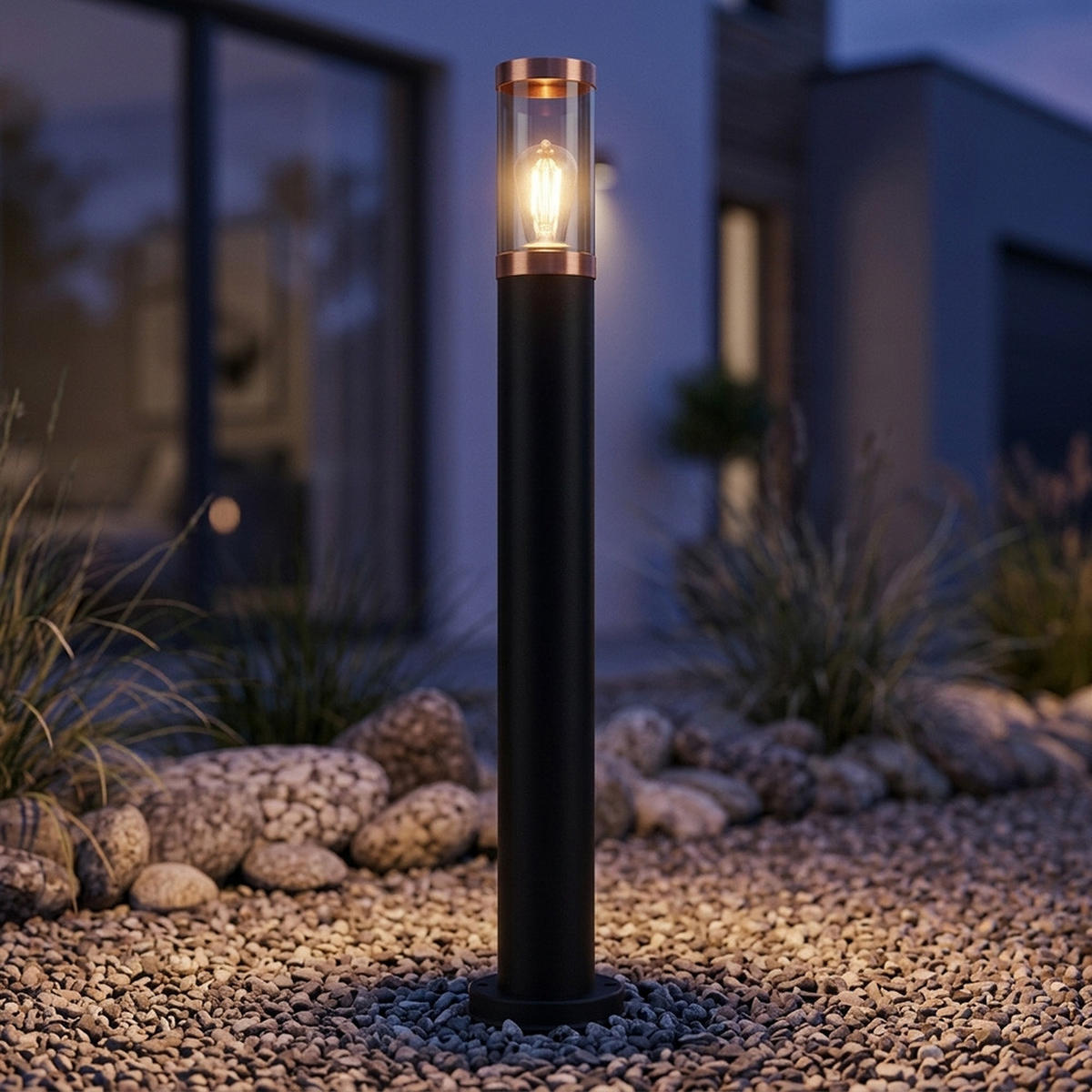 LED STEHLEUCHTE Edelstahl Schwarz Rauch Kupfer - Schwarz, Metall (12.7/12.7/80cm) - Globo Lighting