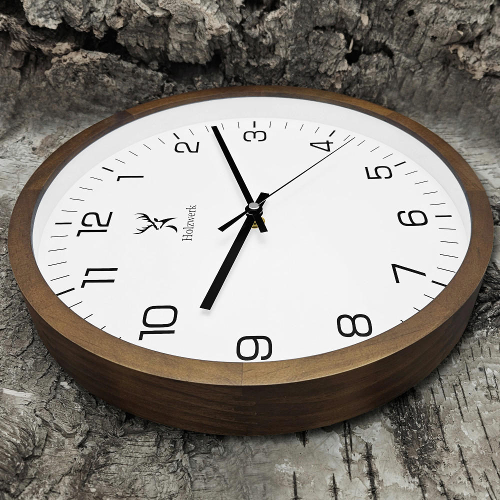 WANDUHR Holz Designer BLOMBERG Loft Wand Uhr, braun, weiß - Schwarz/Braun, Glas/Holz (30/30/4.2cm) - Holzwerk