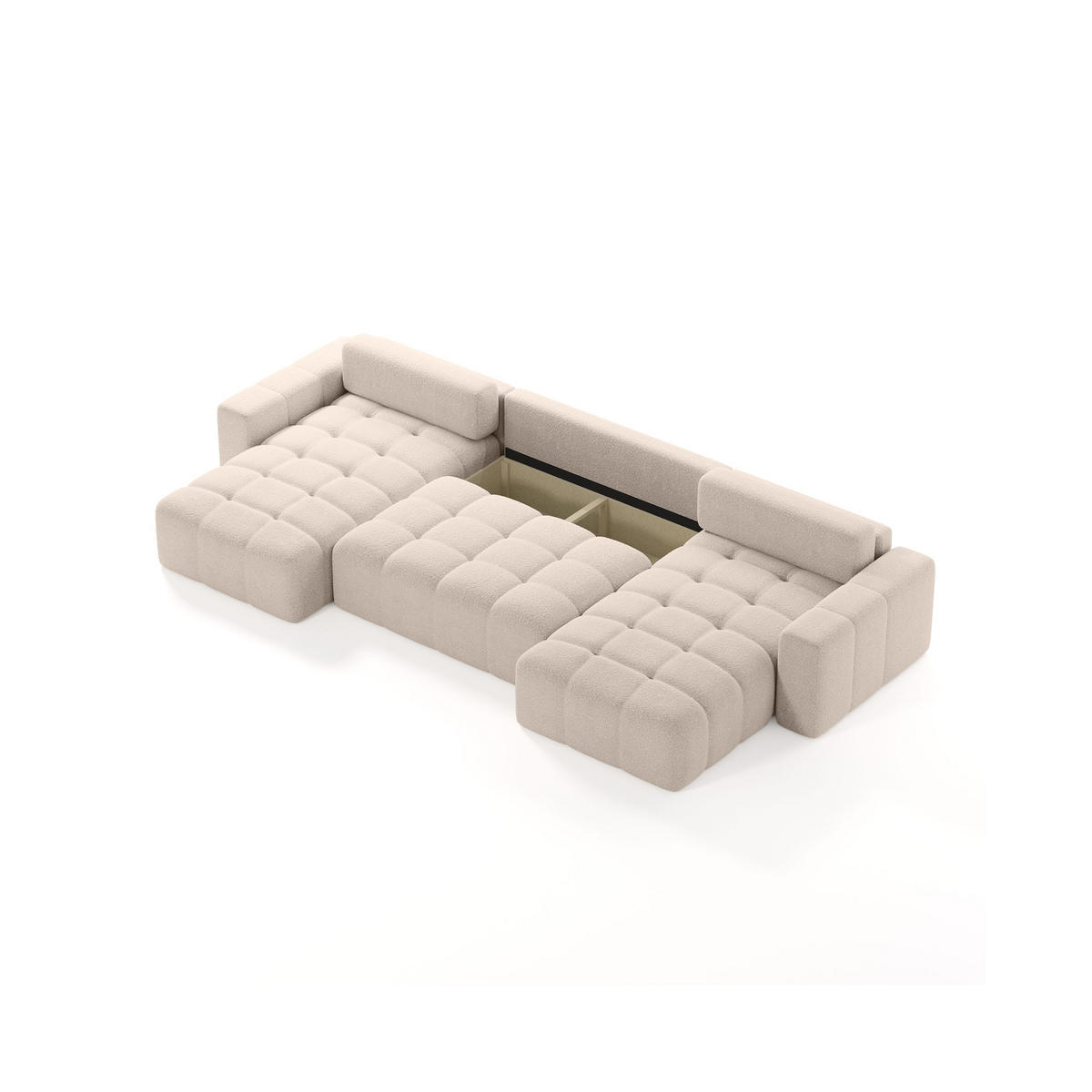 ECKSOFA Bouclé-Stoff 10 Sitzer Bornum U, Beige - Beige, Textil (386/70/155cm) - Meblito