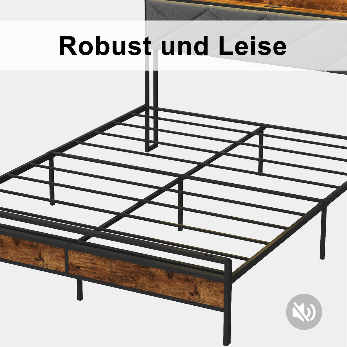 BETTGESTELL 140/200 cm grau Holz Metall mit RGB LED USB - Dunkelgrau, Holz
