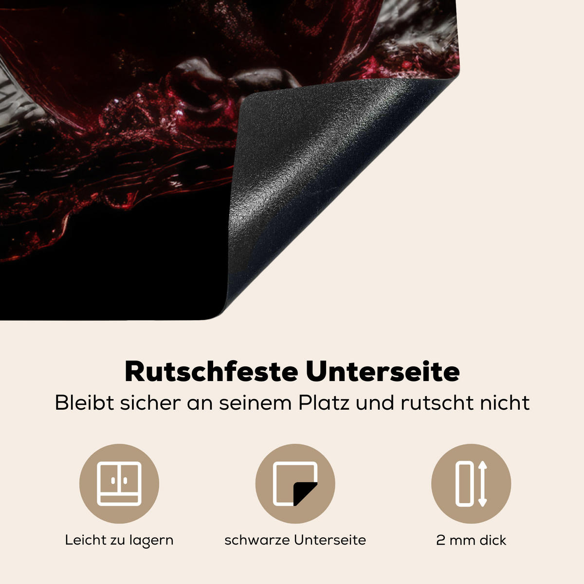 HERDABDECKPLATTE Kirsche - Rot - Frucht - Wasser - Schwarz 78x78 cm - Kirschrot, Kunststoff (78/0.2/78cm) - MuchoWow