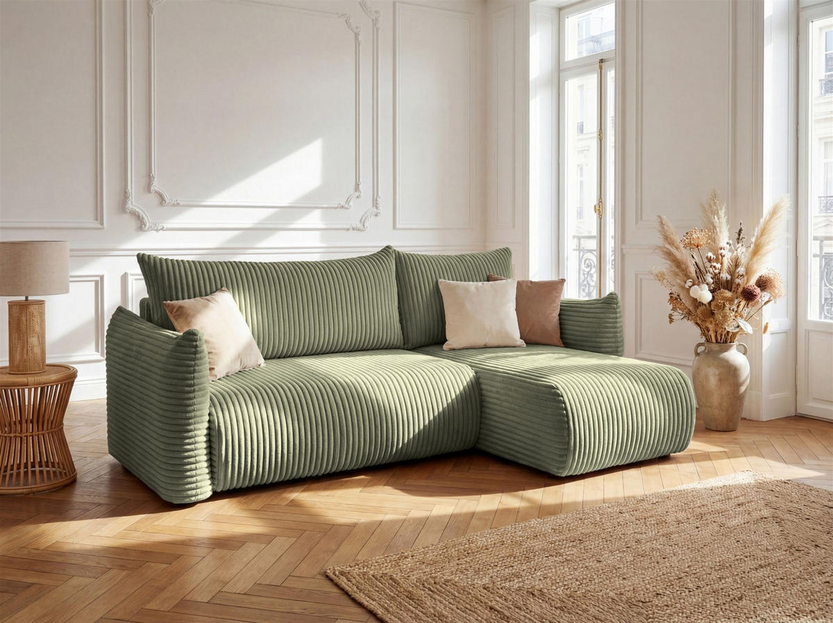 ECKSOFA Mailand Xs Mit Schlaffunktion - Olivgrün, Holzwerkstoff/Textil (226/154cm) - Fun Möbel
