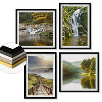 WANDBILDER 4er-Set - 50x50 cm & 40x60 cm Schwarzer Rahmen - Wasserfälle, Berge, Wolken, Herbst - Schwarz, Kunststoff (50/50cm) - ArtPrintCave