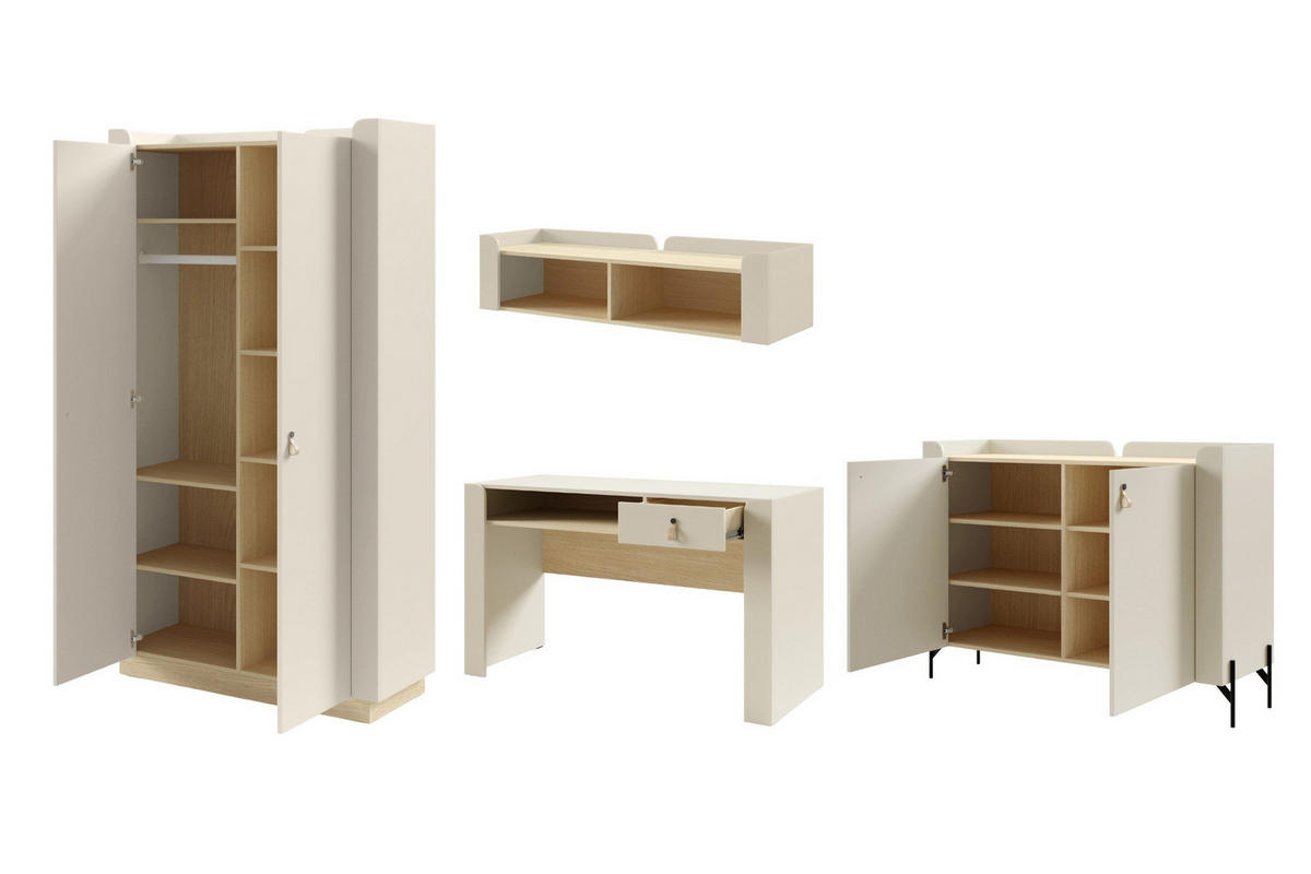 JUGENDZIMMER-SET SOVI D 4-teilig in Macadamia / Eiche Mavelie - Eichefarben/Beige, Holzwerkstoff (360/201/52cm) - Deine Möbel 24