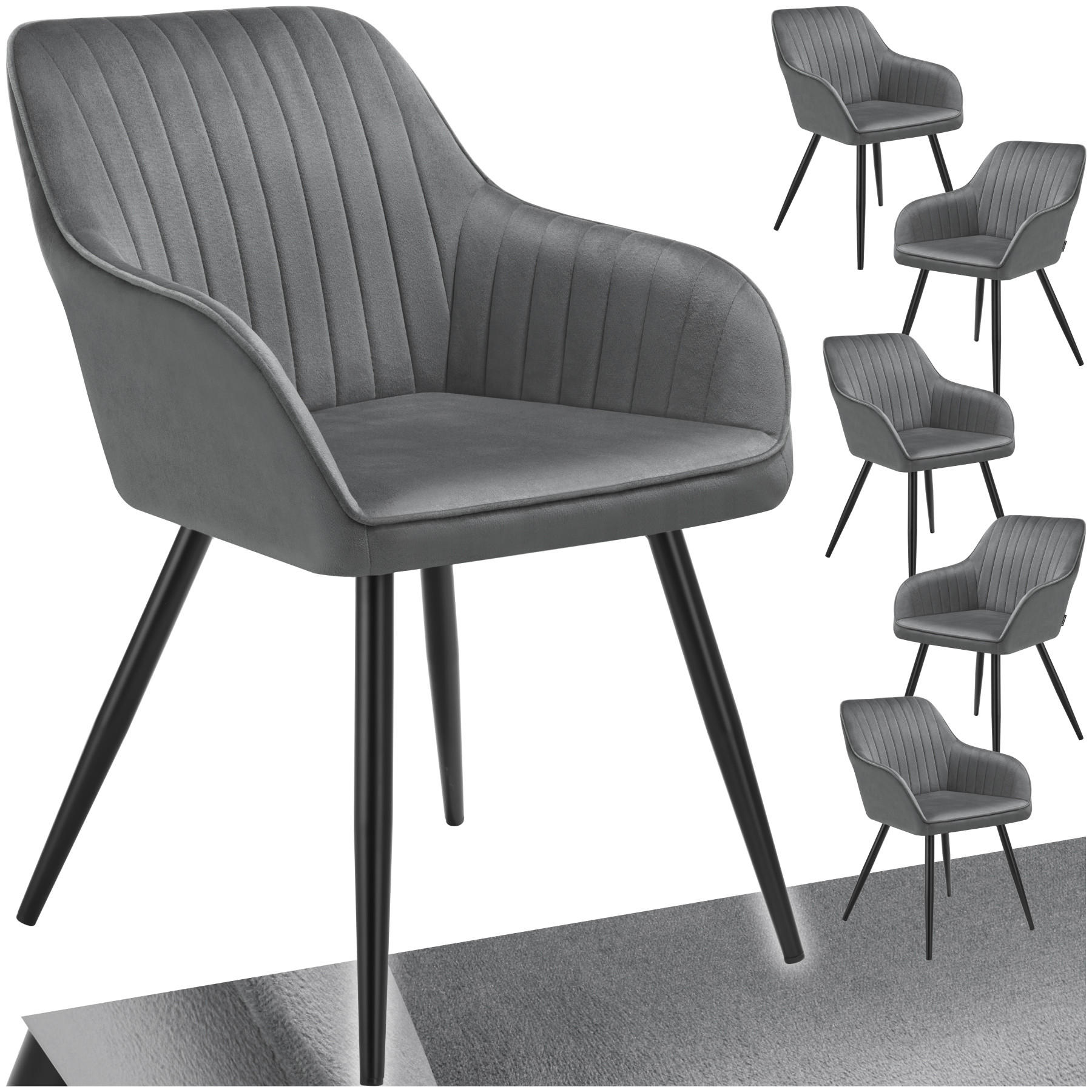 ESSZIMMERSTUHL 6er Set Marilyn 58 x 62 x 82 cm grau/schwarz - Schwarz/Grau, Metall (58/82/62cm) - tectake