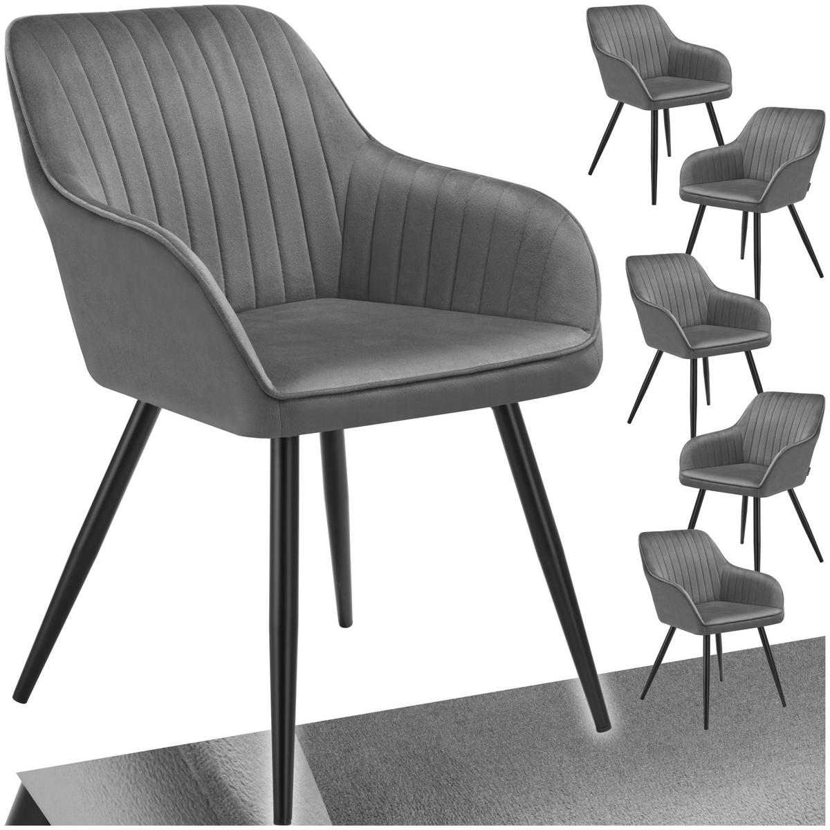 ESSZIMMERSTUHL 6er Set Marilyn 58 x 62 x 82 cm grau/schwarz - Schwarz/Grau, Metall (58/82/62cm) - tectake