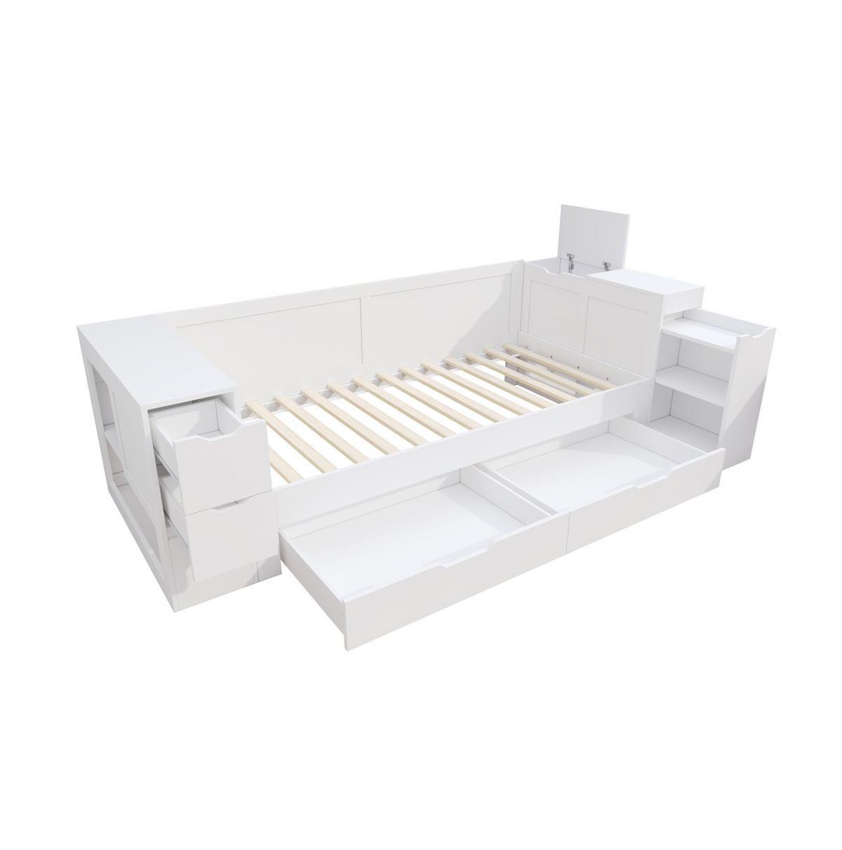 KINDERBETT aus MDF 90x190 cm Weiß mit Schublade und seitlichem Stauraum - Weiß, Holzwerkstoff (90/190cm) - IVMEU