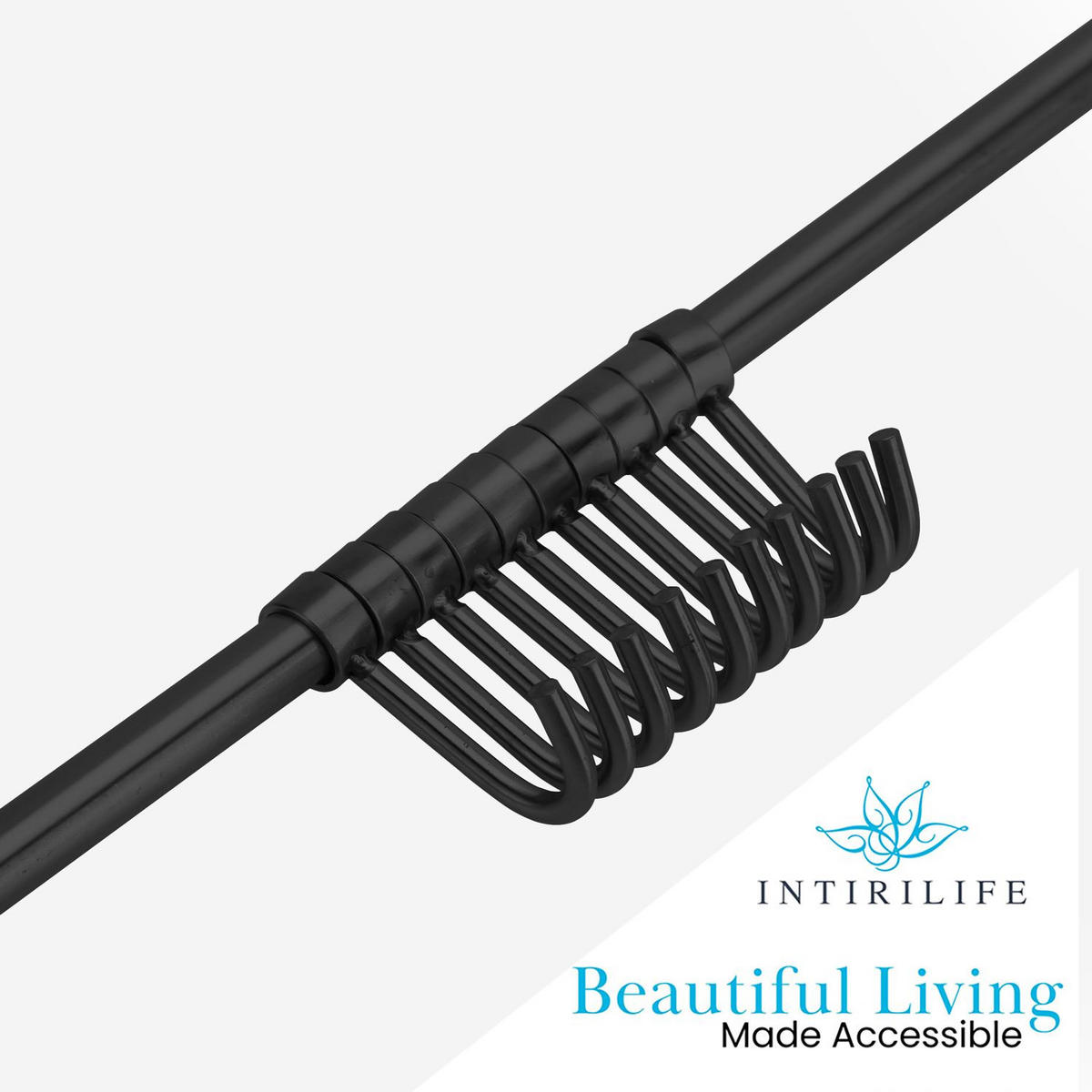 KÜCHEN HAKENLEISTE mit 10 Haken - Schwarz, Metall (3.4/2.2/52.6cm) - Intirilife