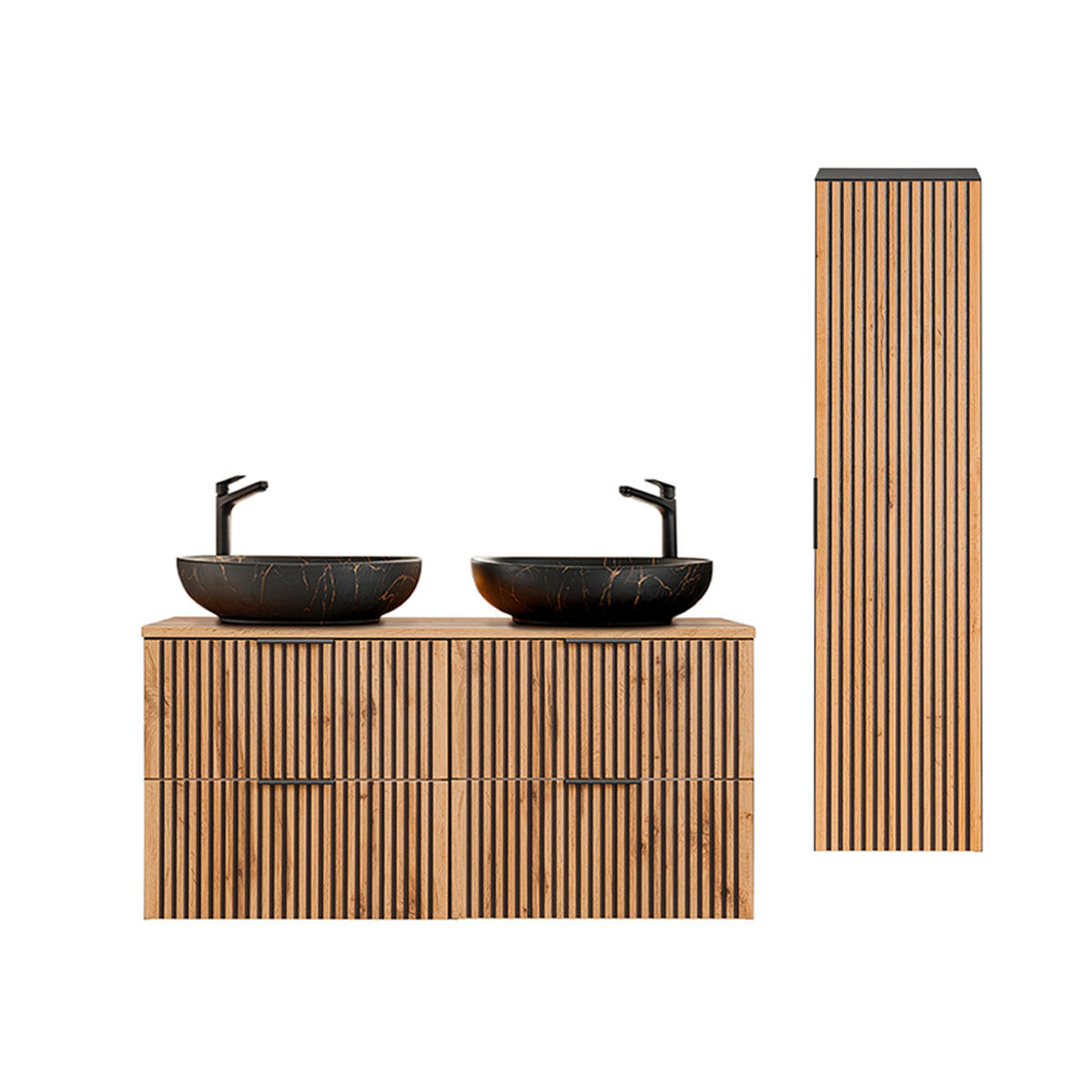 BADMÖBEL 120.6cm Gaia 2er-Set Holz in Eichenoptik und Schwarz - Schwarz, Holzwerkstoff (120.6/59/46cm) - Petits-meubles
