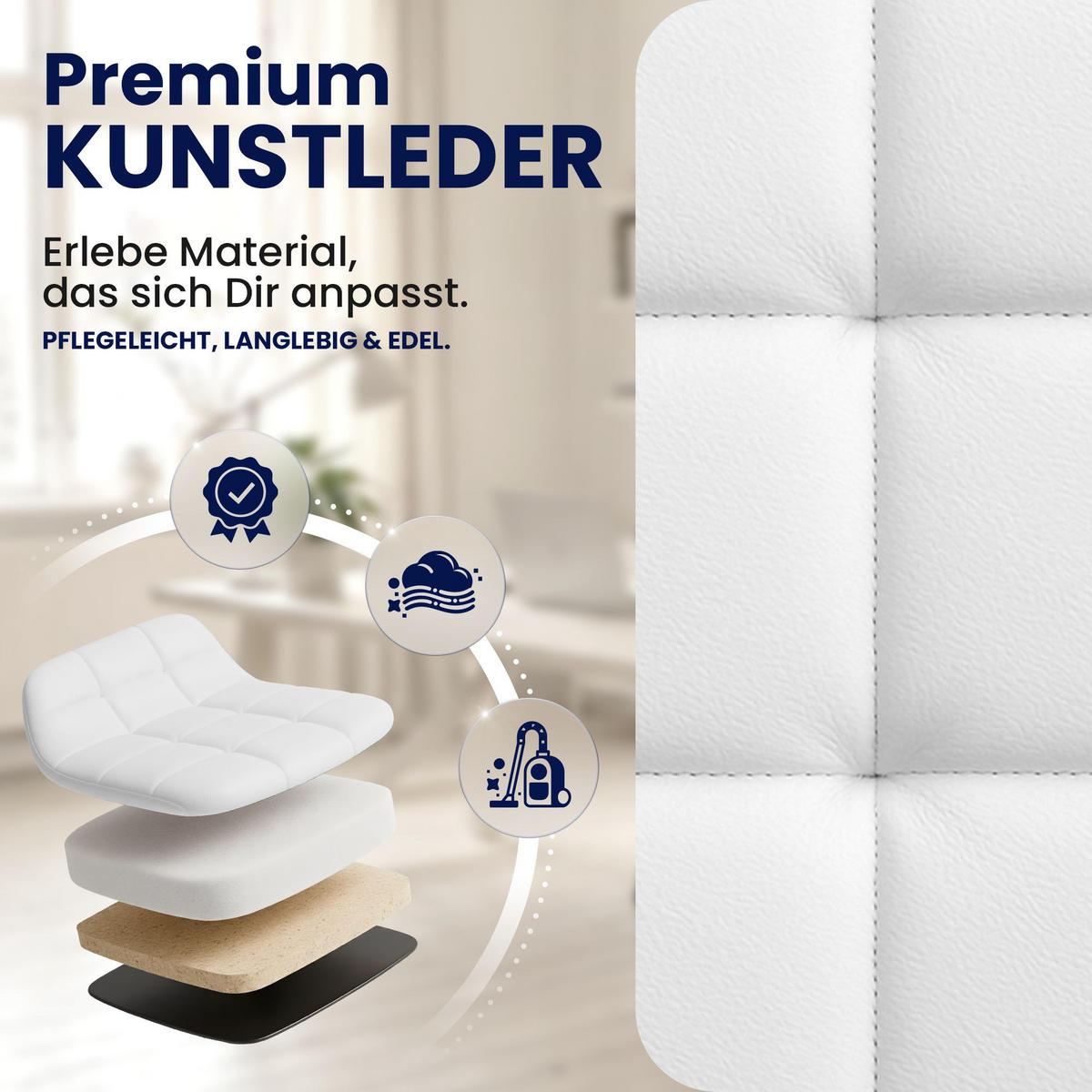 DREHSTUHL Lederlook weiß - Chromfarben/Weiß, Textil/Metall (53/76/51cm) - CLP