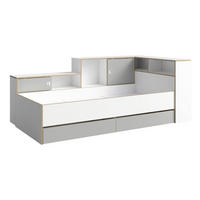 FUNKTIONSBETT Pinio weiß / lichtgrau 231,5 / 125,5 / 88,5cm - Weiß/Grau, Holz/Holzwerkstoff (90/200cm) - Feldmann-Wohnen