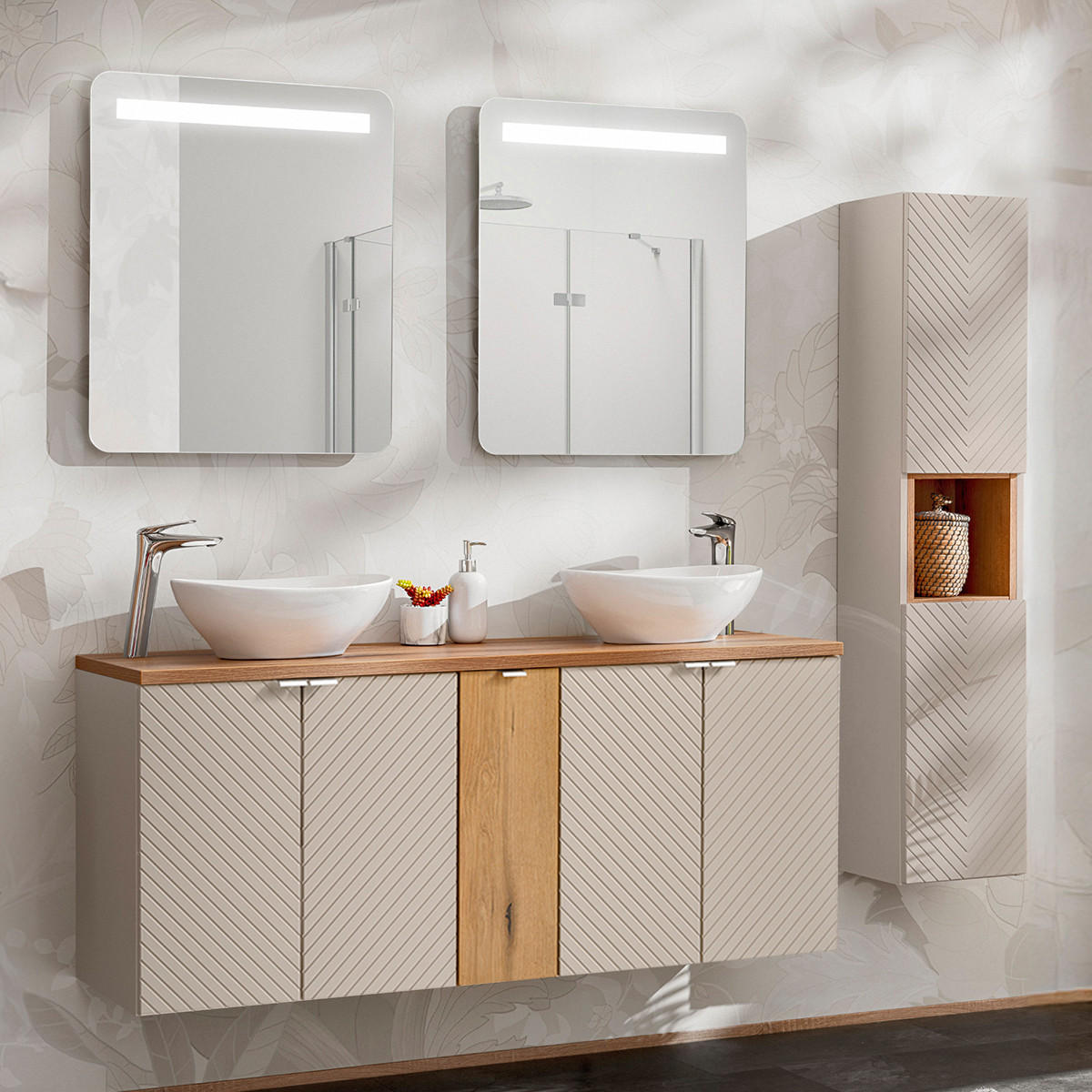 BADMÖBEL 140cm Manoa 2er-Set Kaschmir - Holz - Beige, Holzwerkstoff (140/59/40cm) - Petits-meubles