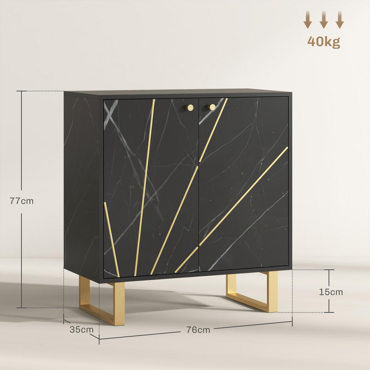SIDEBOARD Schwarz Marmor-Optik, 2 Türen, 76/35/77 cm - Schwarz, Holz (76/77/35cm) - PANGIVO