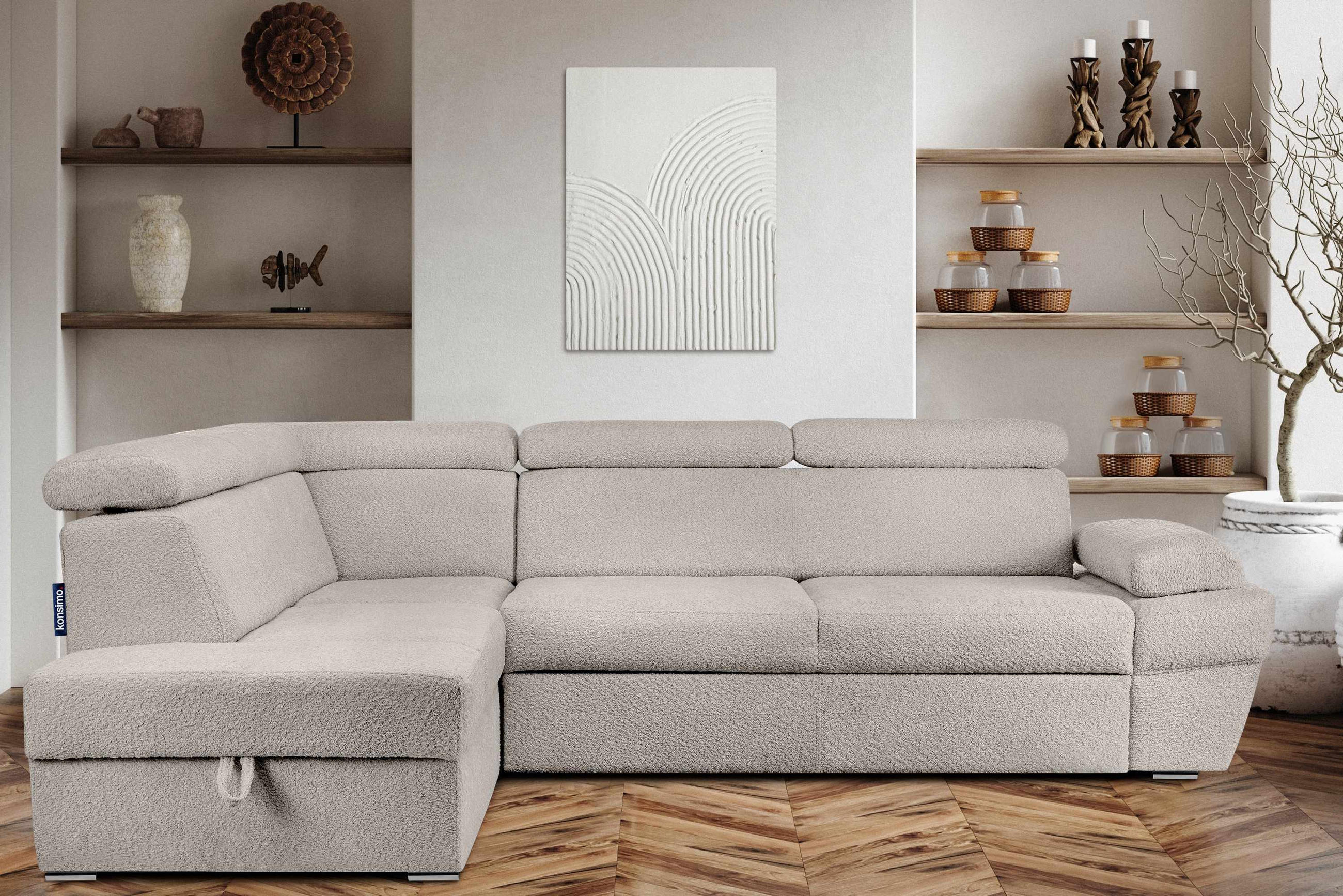 Thumbnail - Konsimo® Schlafecksofa, Graubraun, Textil, L-Form,L-Form, 270x190 cm, Hergestellt in Europa, Wohnzimmer, Sofas & Couches...