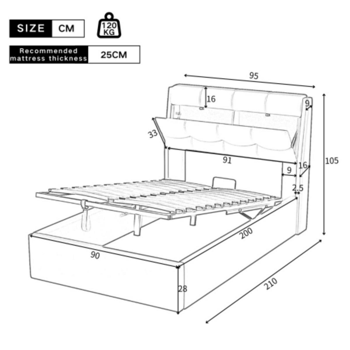 POLSTERBETT 90/200 cm in Schwarz PU mit Lattenrost - Schwarz, Holz/Textil (90/200cm) - KOMHTOM