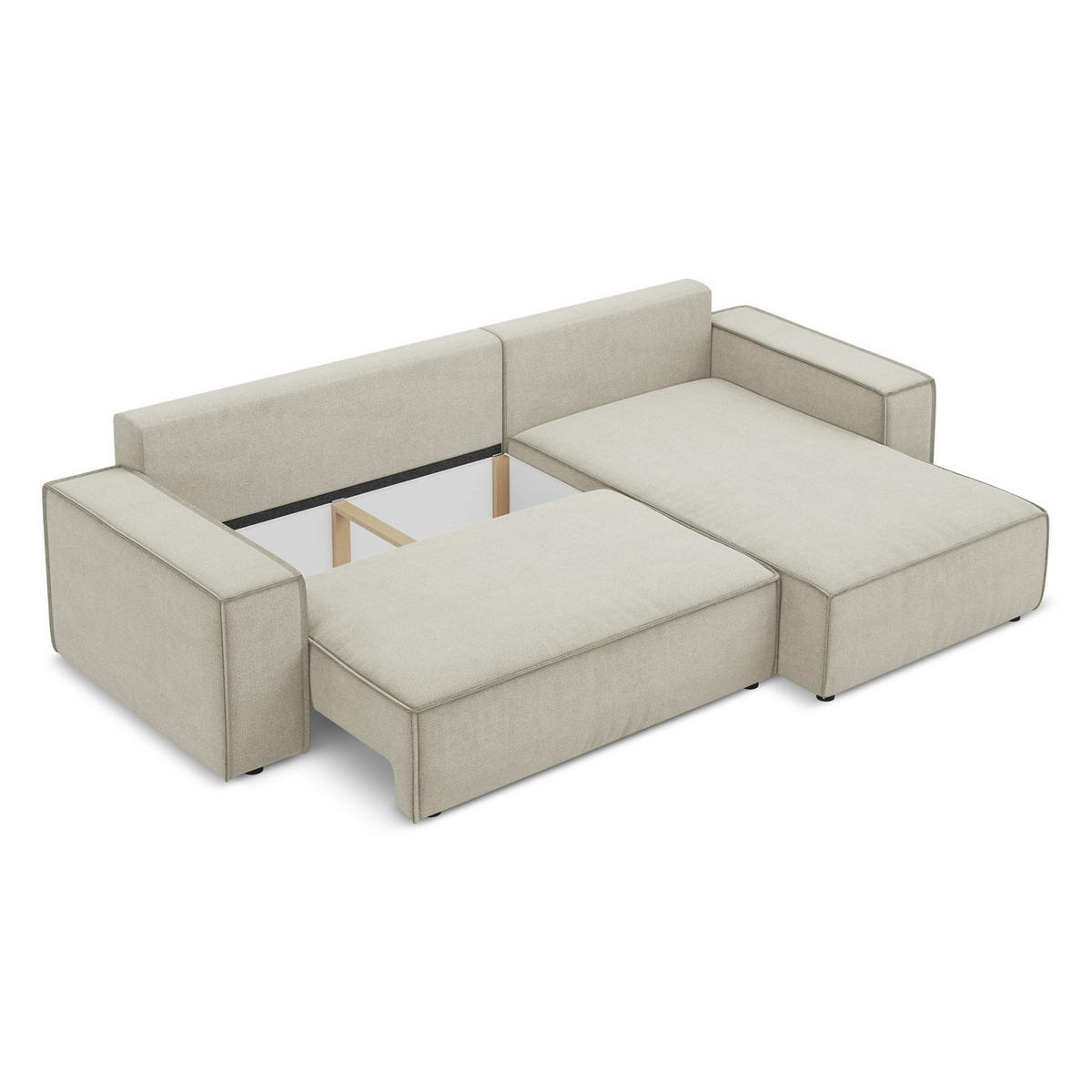ECKSOFA mit Schlaffunktion Strukturstoff Stoff Beige - Beige/Creme, Kunststoff/Textil (290/185cm) - LaMiaSofa