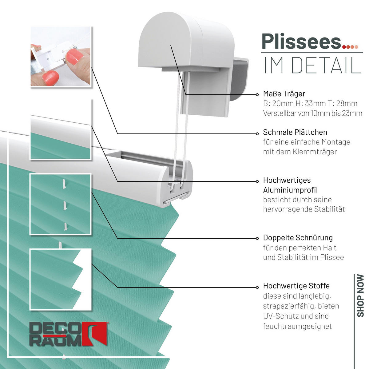 PLISSEE Basic ohne Bohren - Türkis, Textil (70/210cm) - Deco-Raum