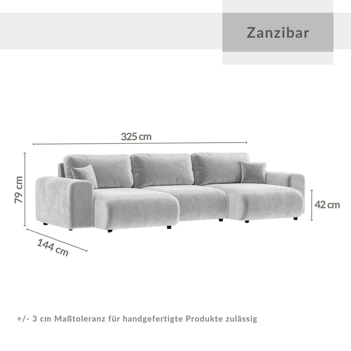 PANORAMASOFA Zanzibar Grau Samtstoff - Schwarz/Grau, Holz/Holzwerkstoff (325/79/144cm) - Maison de Reve