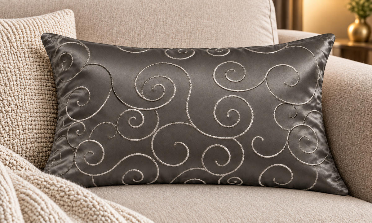 KISSENBEZUG 30x50 cm Grau Damast Circle - Grau, Textil (30/50cm) - TiborTex