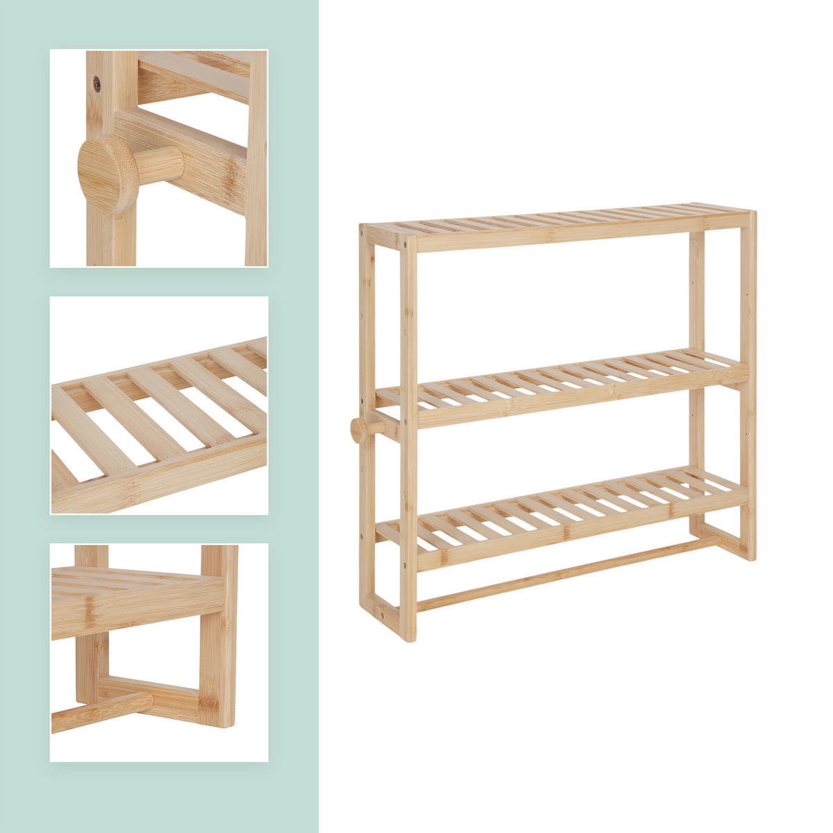 NÁSTĚNNÉ regály - světle hnědá, dřevo (60/54/15cm) - Relaxdays