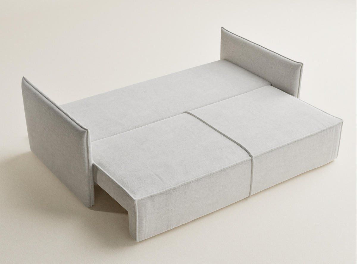 SOFA MIT SCHLAFFUNKTION Obra Beige grau Chenille-Stoff - Beige/Schwarz, Holz/Holzwerkstoff (220/70/107cm) - Maison de Reve